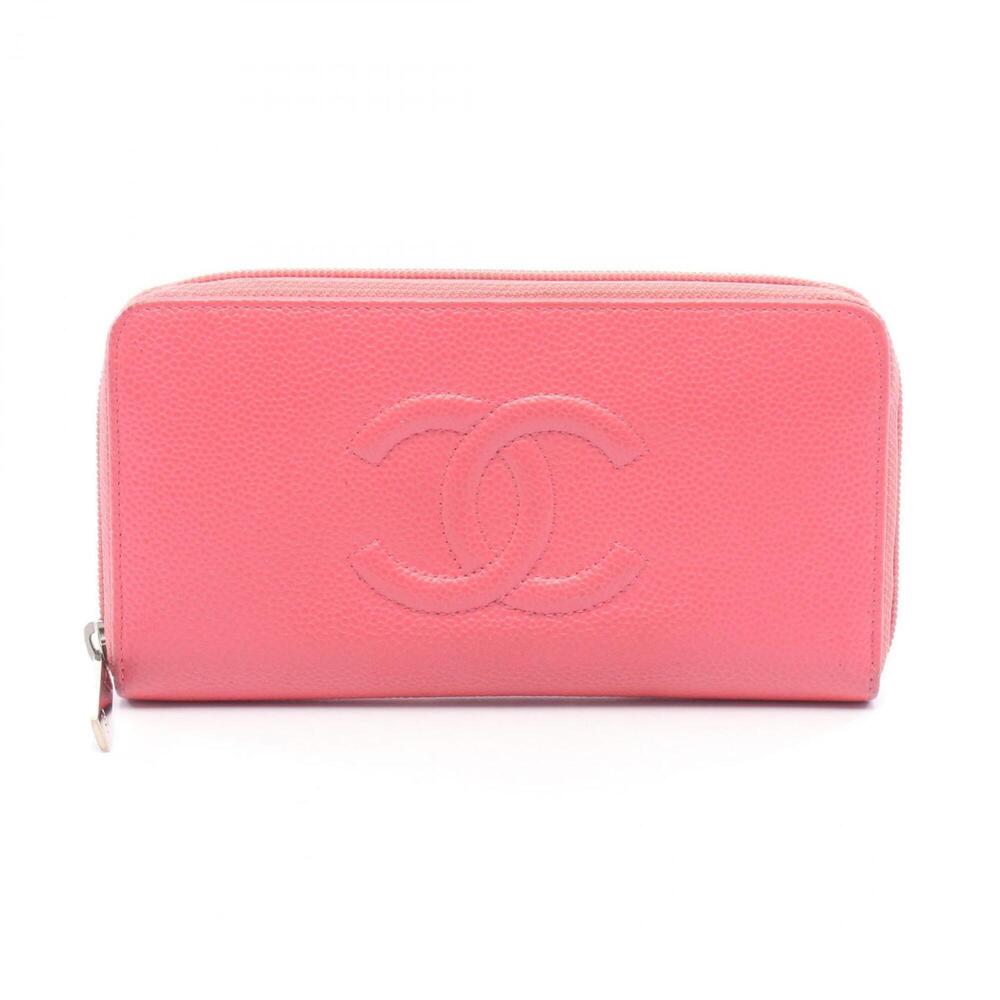 CHANEL Authentic Pink Caviar Leather Logo Wallet